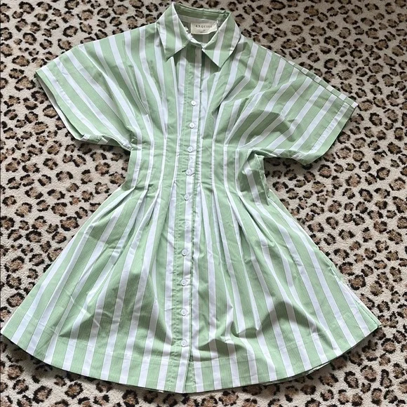 Anthropologie Green and White Dolman Sleeve Shirt Dress - Picture 1 of 1